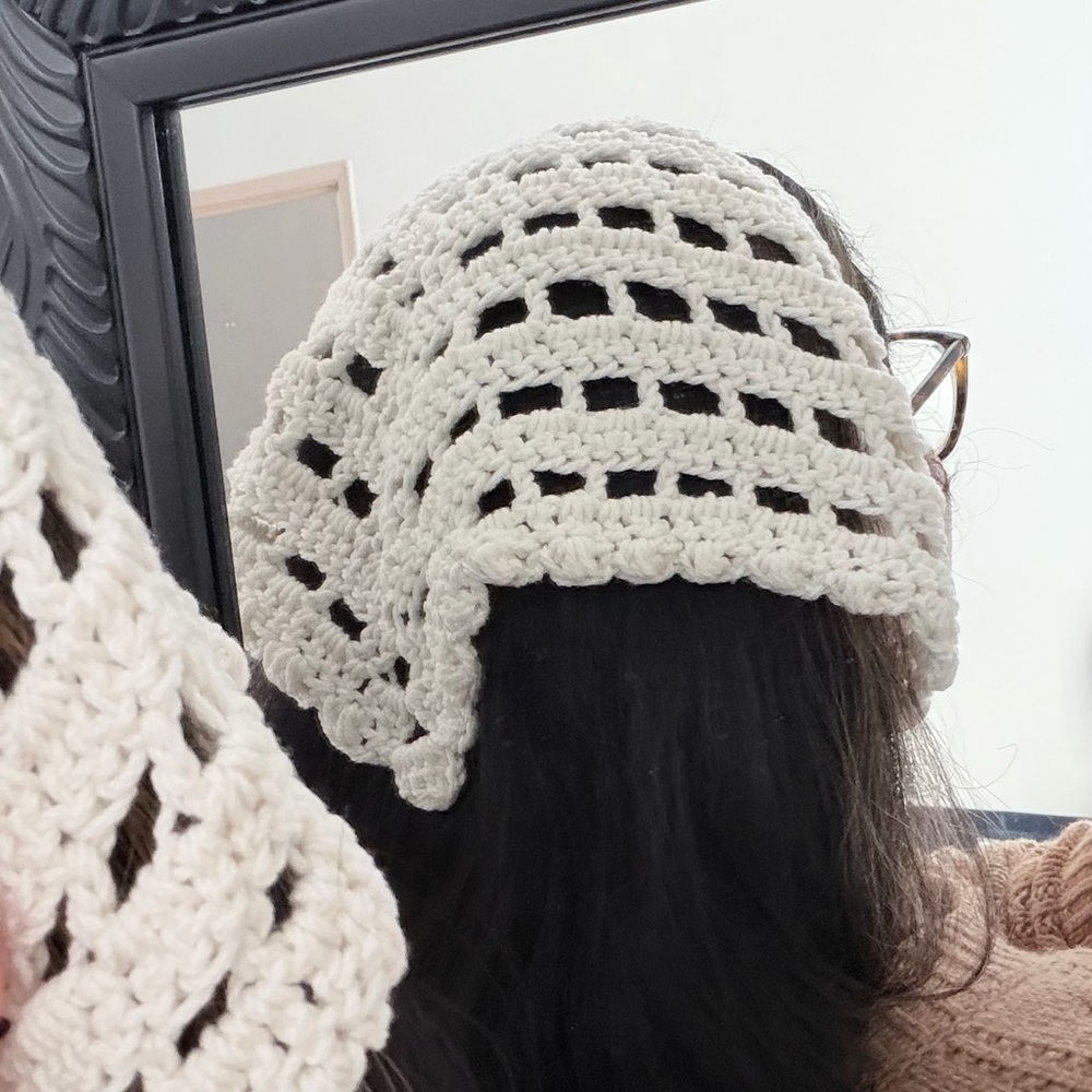 Cream Crochet Triangle Wrap